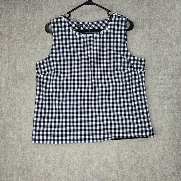 Talbots Black & White Gingham Sleeveless Top With Floral Accents Size 16P - Picture 1 of 9